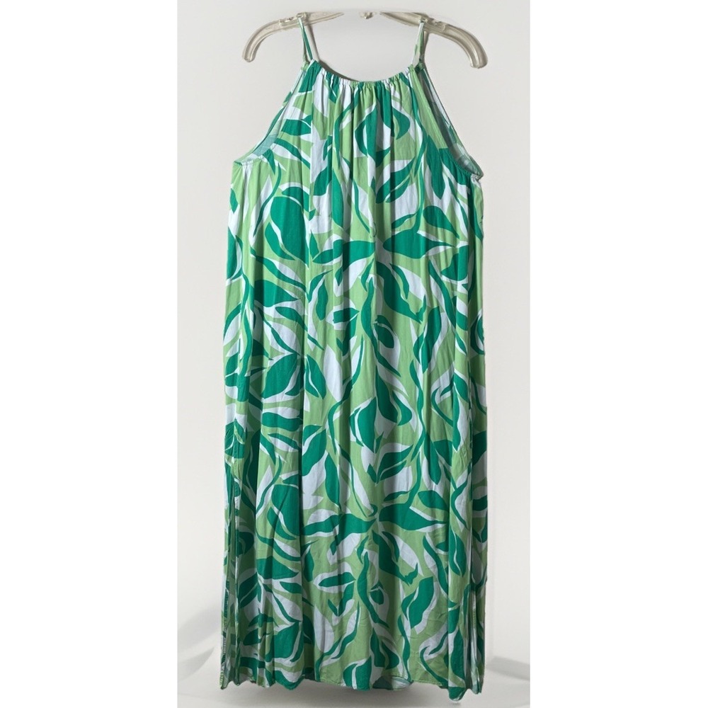 Label Of Love‎ Tropical Print Green And White Halter Neck Maxi Dress Women's M